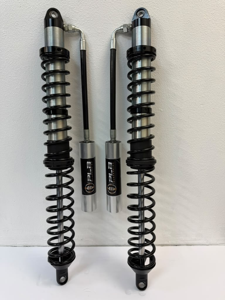 PLB coilover pair with springs and external reservoirs