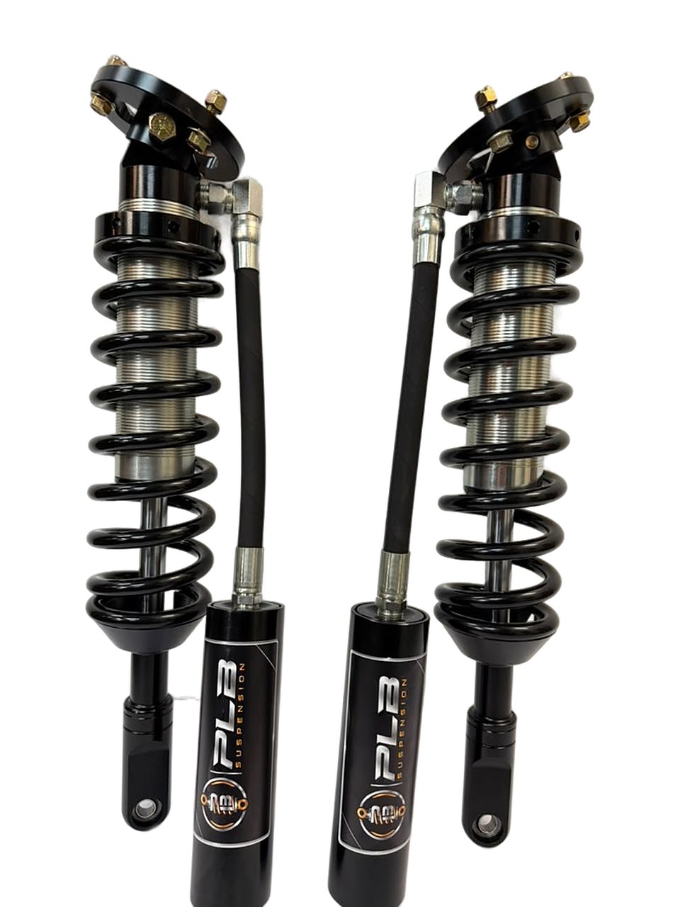 PLB vehicle-specific coilover pair with remote reservoirs